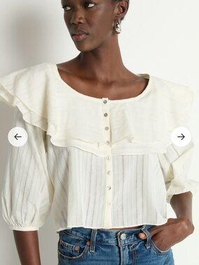 Nation LTD Sandra Cream Ruffle-Trim Button Front Blouse